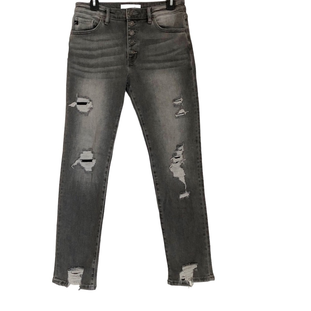 Kancan Grey Destructed Button Fly Straight Jeans Sz 9/28